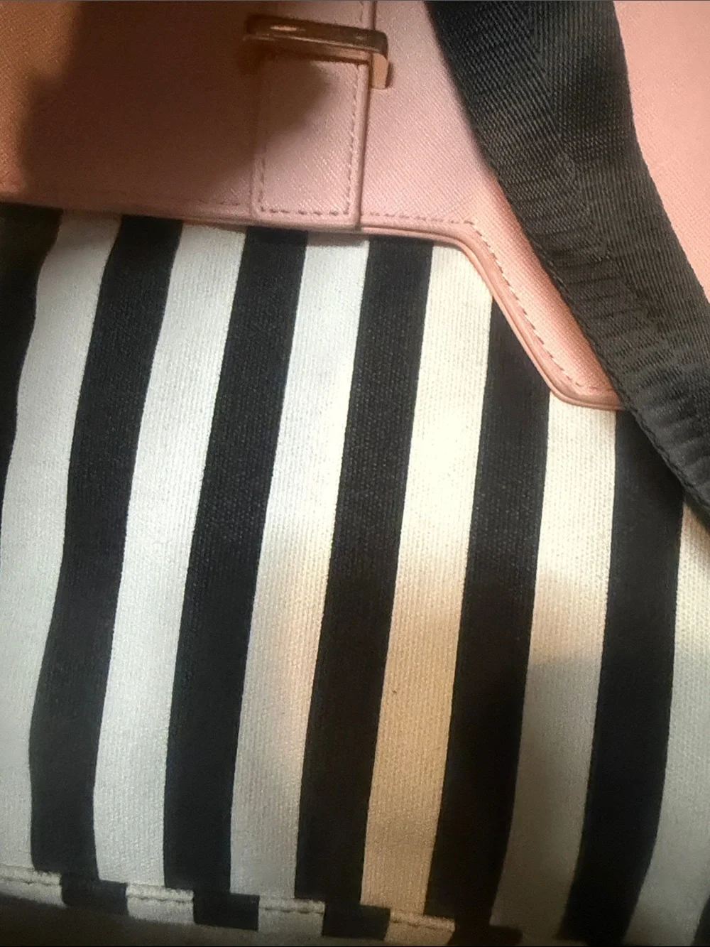 Madden Pink Top-Handle Laptop Bag with Black & White Stripes